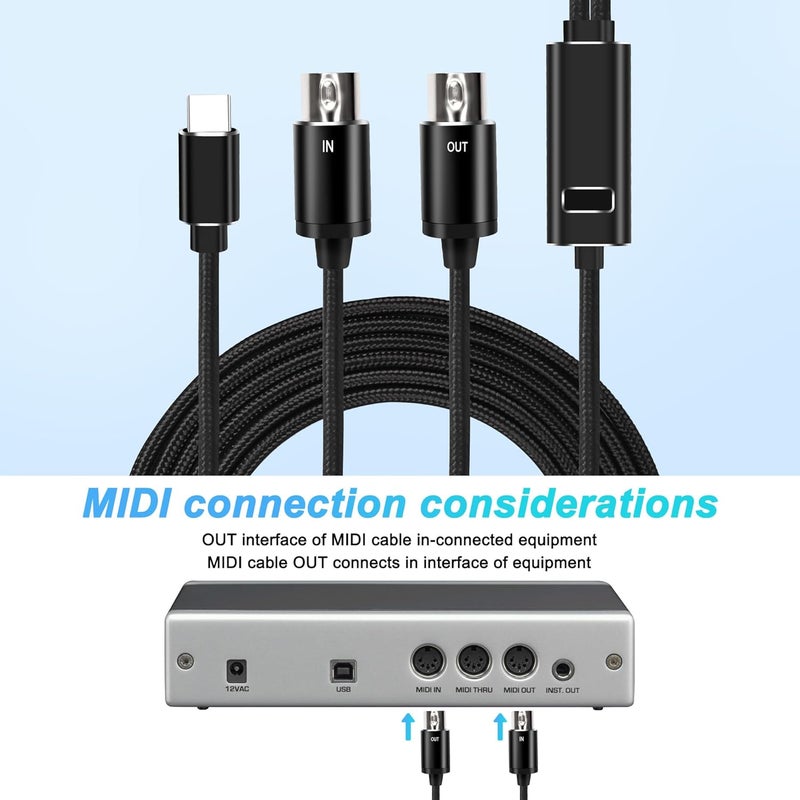 XMSJSIY MIDI to USB C Type-C Interface Cable Adapter 5 Pin MIDI to Type-C Input&Output Adapter Cord Converter for Piano Keyboard to PC Mac Laptop with LED Indicator -2M/6.5FT - Image 5